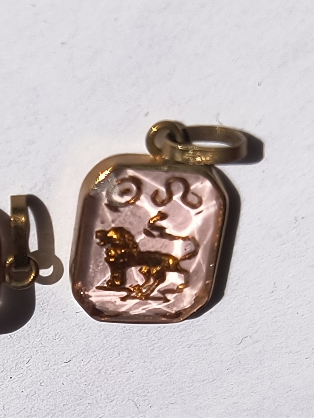 Gold Lion Pendant Charm in Light Pink Enamel - Women's Jewelry
